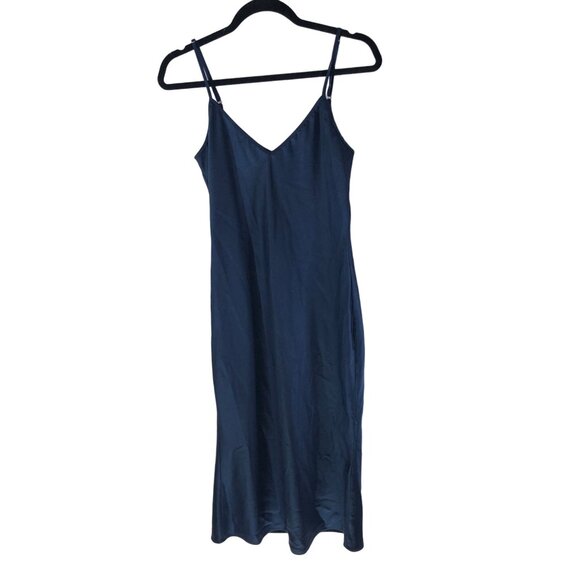 Maison De Papillon Simone Sateen Slip Dress Navy Blue S - Picture 4 of 7